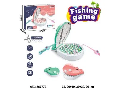 益智多功能河马电动钓鱼盘套装带音乐配USB线 3*AA不包电 用电可装电池也可用充电宝 2色混装_OBL1567770