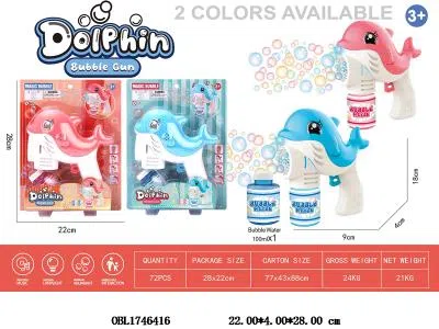 12孔卡通海豚电动泡泡枪带灯光音乐 配100毫升泡泡水 4*AA不包电 2色混装_OBL1746416