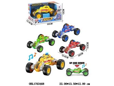 惯性扭变恐龙车带灯光声音 3*AG13包电 4色混装_OBL1763468