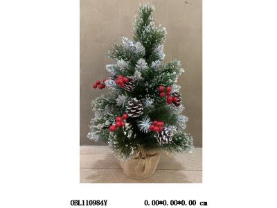 60cm松针沾珠珠加喷白子弹头带松果红果串树_OBL110984Y