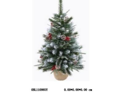 60cm沾白点松针 PE叶 喷白子弹头混合加红果串 松果树_OBL110985Y