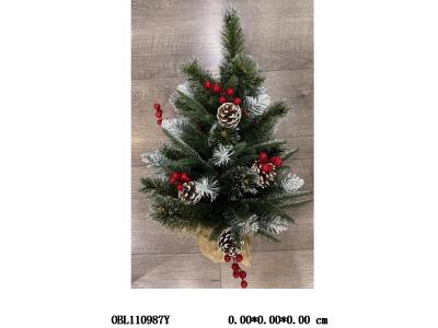 60cm银粉PE 银粉松针 喷白子弹头混合带松果红果麻布盆树_OBL110987Y