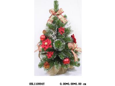 60CM沾白点松针混合头 红色麻布花麻布蝴蝶结哑光球松果饰品树_OBL110994Y