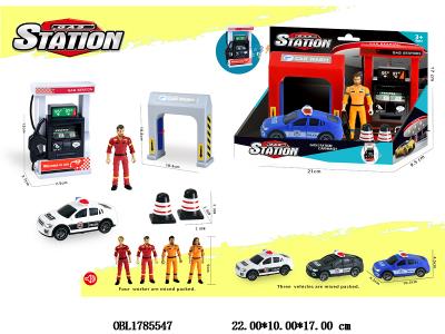 加油/洗车场套装 配1只惯性警车 3款混装 加油机带声音 3*AG13包电_OBL1785547