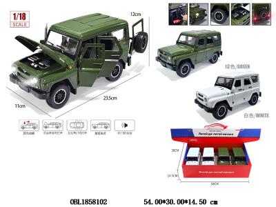 俄文版1:18合金回力车带灯光音乐 3*AG13包电 可开门 2色混装 4只装1展示盒_OBL1858102