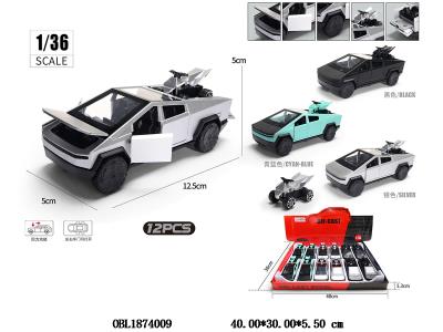 1:36 回力合金皮卡带摩托车 可开门 3色混装 12只装一展示盒_OBL1874009
