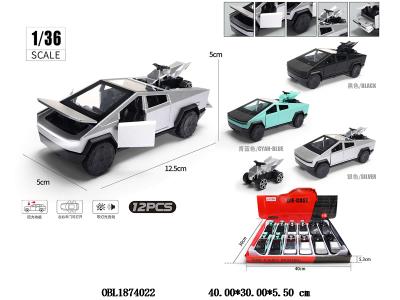 1:36 合金回力车带摩托车 带灯光音乐 3*AG3包电 可开门 3色混装 12只装一展示盒_OBL1874022