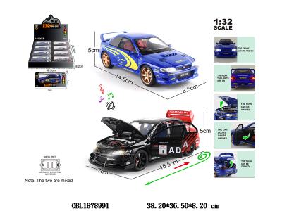 1：32锌合金回力车带灯光声音 可开门 3*AG13包电 2款混装 8小盒装一展示盒_OBL1878991