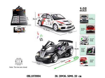 1：32锌合金回力车带灯光声音 可开门 3*AG13包电 2款混装 8小盒装一展示盒_OBL1878994