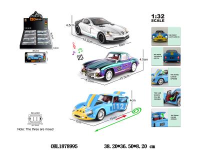 1：32锌合金回力车带灯光声音 可开门 3*AG13包电 3款混装 8小盒装一展示盒_OBL1878995