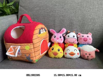 婴儿布绒红色房子印花动物套装_OBL1902305