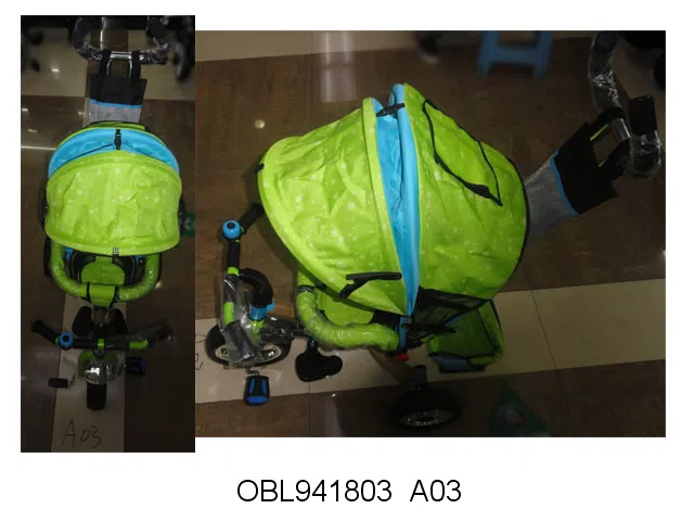 三轮儿童推车 轮胎无充气 蓝 绿2色_OBL941803