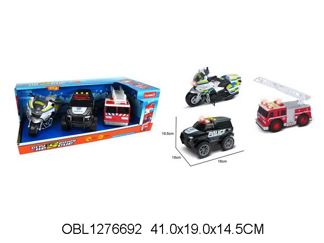 3只庄滑行警车/消防车/摩托车带灯光音乐 各3*AG13包电_OBL1276692