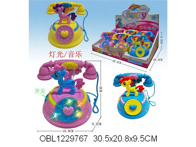 小马电话机带灯光中文IC 3*AG13包电三色混装 6只装1展示盒 中英文版_OBL1229767