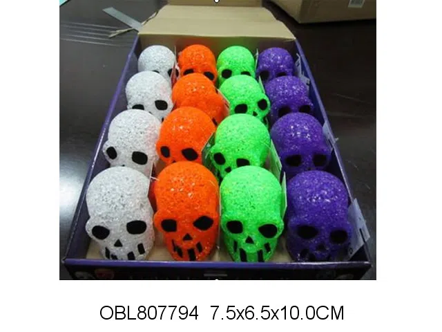 12只庄万圣节骷颅头带灯光 LED灯 包电 4色混装_OBL807794
