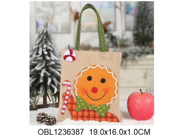 麻布贴布绣手提袋姜饼人_OBL1236387