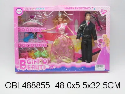 11.5寸夫妻芭芘套装 男空身 女实身 衣服1款3色混装_OBL488855