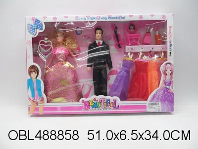 11.5寸夫妻芭芘套装 男空身 女实身 衣服1款3色混装_OBL488858