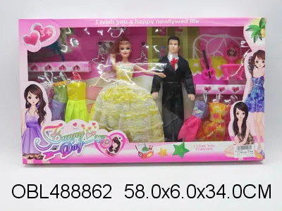 11.5寸夫妻芭芘套装 男空身 女实身 衣服1款3色混装_OBL488862