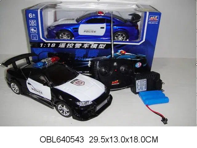 1:18四通遥控警车带灯光配充电器 车身包电 遥控器无包电 黑 蓝2色混装 27频率 中文版_OBL640543