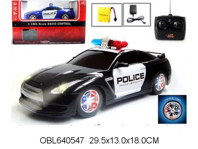 1:18四通遥控警车带灯光配充电器 车身包电 遥控器无包电 黑 蓝2色混装 27频率_OBL640547