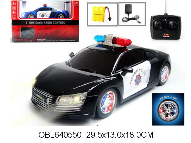 1:18四通遥控警车带灯光配充电器 车身包电 遥控器无包电 黑 蓝2色混装 27频率_OBL640550